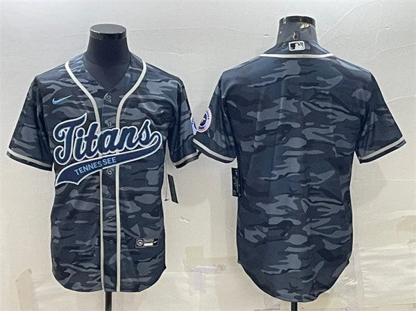 Baseball Jersey With Game Day Details-Men's Tennessee Titans Blank Gray Camo With Patch Cool Base Stitched Baseball Jersey