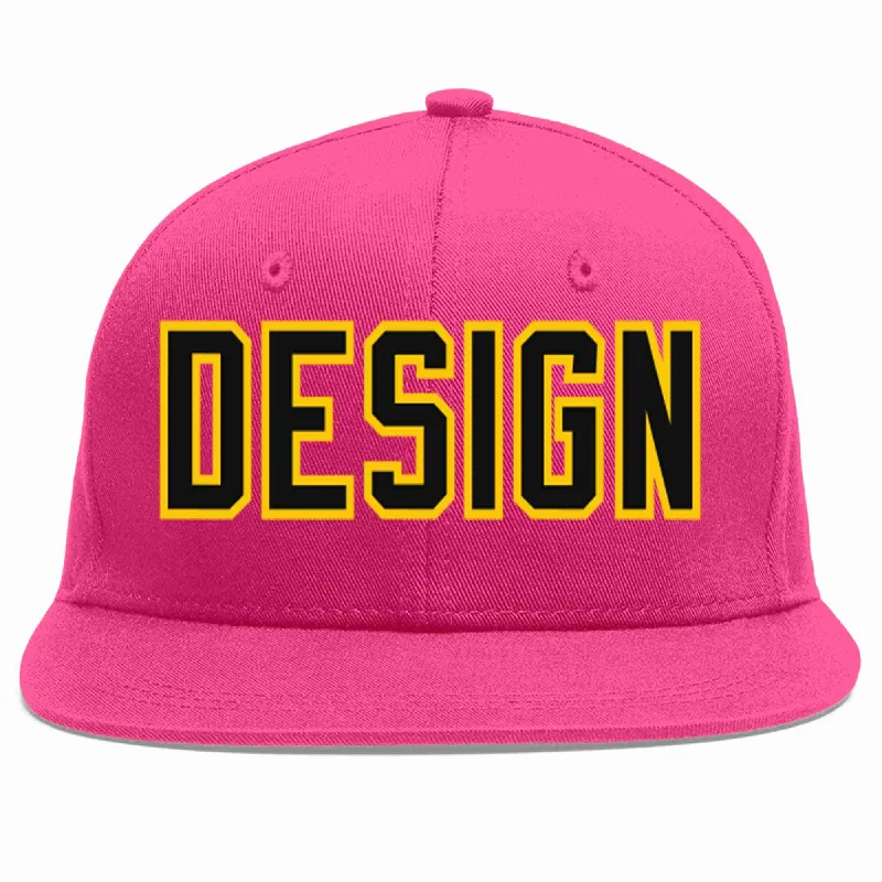 Baseball Cap With Cool Custom Designs-Custom Rose Red Black-Gold Flat Eaves Sport Baseball Cap Design for Men/Women/Youth