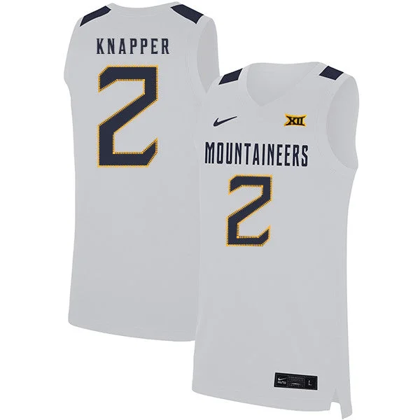 Custom Football Jersey For Gifts-Custom Basketball Jersey For Gifts-West Virginia Mountaineers 2 Brandon Knapper White Basketball College Basketball Jersey