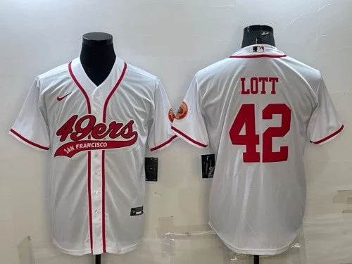 Baseball Jersey For Alumni Teams-Men's San Francisco 49ers #42 Ronnie Lott White With Patch Cool Base Stitched Baseball Jersey