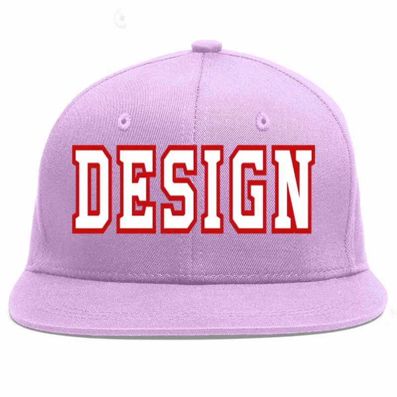 Baseball Cap With Modern Style-Custom Light Purple White-Red Flat Eaves Sport Baseball Cap Design for Men/Women/Youth