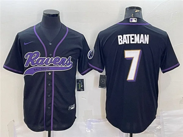 Baseball Jersey For League-Specific Design-Men's Baltimore Ravens #7 Rashod Bateman Black With Patch Cool Base Stitched Baseball Jersey