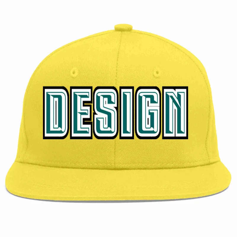 Baseball Cap For Stylish Outfits-Custom Light Gold Aqua-White Flat Eaves Sport Baseball Cap Design for Men/Women/Youth