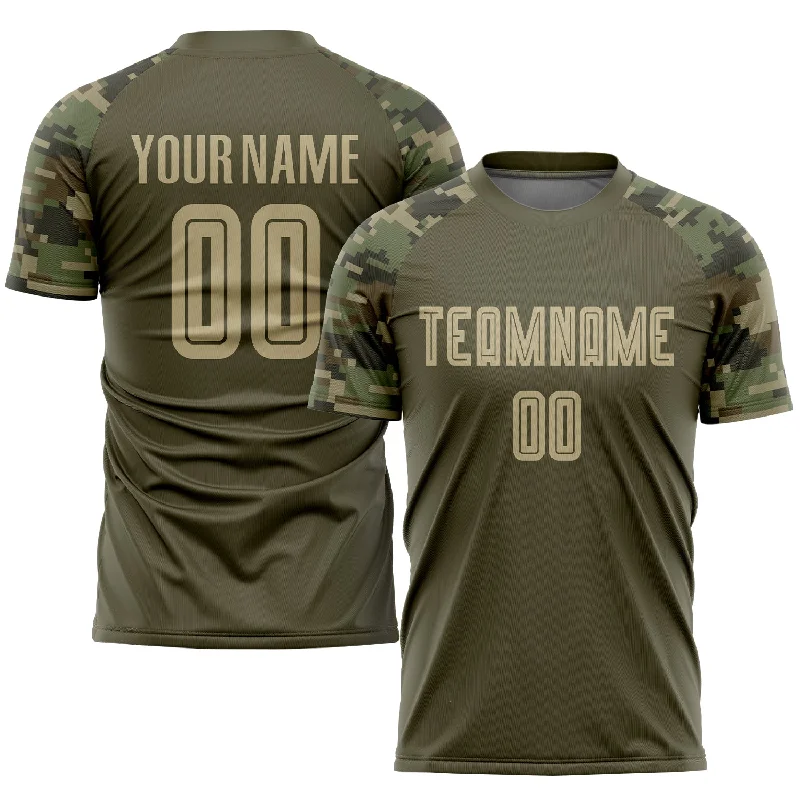 Football Jersey For High School Leagues-Custom Olive Vegas Gold-Camo Sublimation Salute To Service Soccer Uniform Jersey