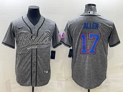 Baseball Jersey For Family Events-Men's Buffalo Bills #17 Josh Allen Gray With Patch Cool Base Stitched Baseball Jersey