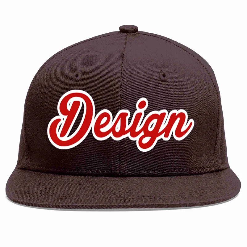 Baseball Cap With Custom Number-Custom Brown Red-White Flat Eaves Sport Baseball Cap Design for Men/Women/Youth