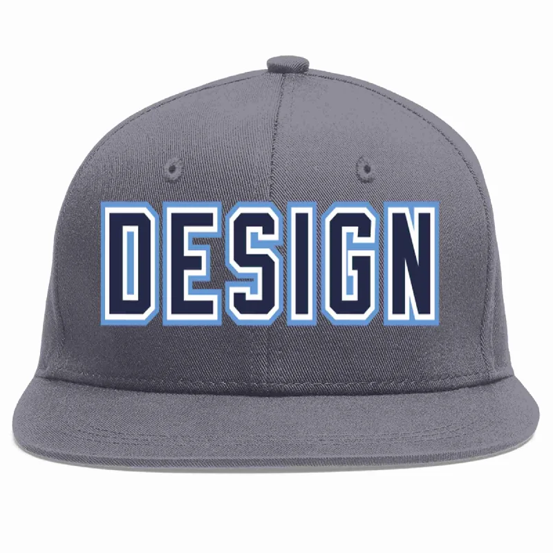 Baseball Cap For Stylish Outfits-Custom Dark Gray Navy-White Flat Eaves Sport Baseball Cap Design for Men/Women/Youth