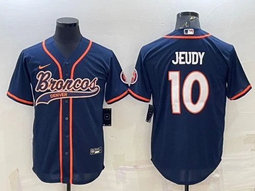 Baseball Jersey For Fundraising Products-Men's Denver Broncos #10 Jerry Jeudy Navy With Patch Cool Base Stitched Baseball Jersey