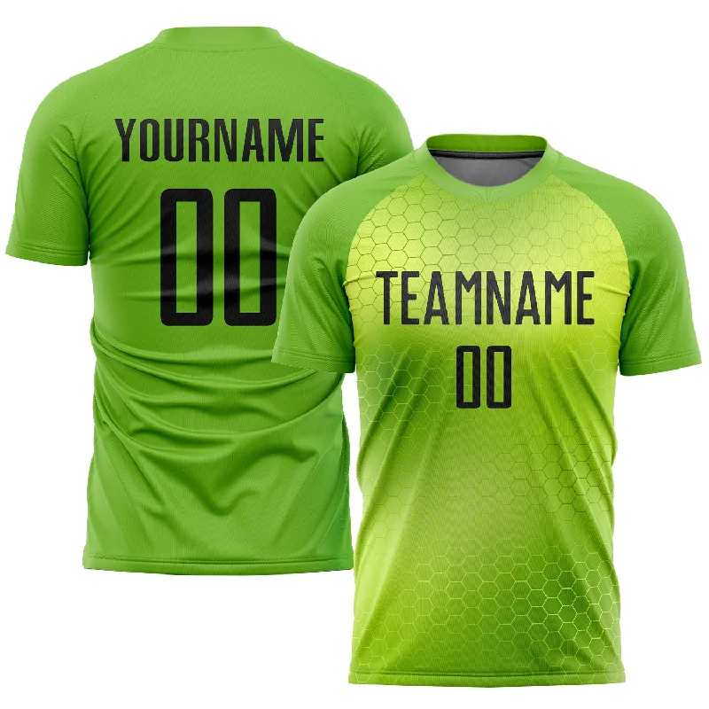 Football Jersey With Custom Fit Options-Custom Neon Green Black Sublimation Soccer Uniform Jersey