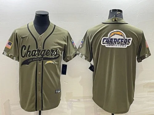 Baseball Jersey For Softball Players-Men's Los Angeles Chargers Olive Salute To Service Team Big Logo Cool Base Stitched Baseball Jersey