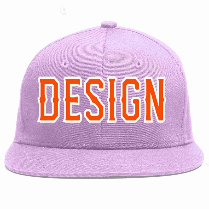 Adjustable Baseball Cap-Custom Light Purple Orange-White Flat Eaves Sport Baseball Cap Design for Men/Women/Youth