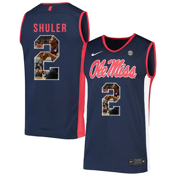 Football Jersey For Professional-Level Teams-Basketball Jersey For Professional-Level Teams-Ole Miss Rebels 2 Devontae Shuler Navy Fashion Basketball College Basketball Jersey