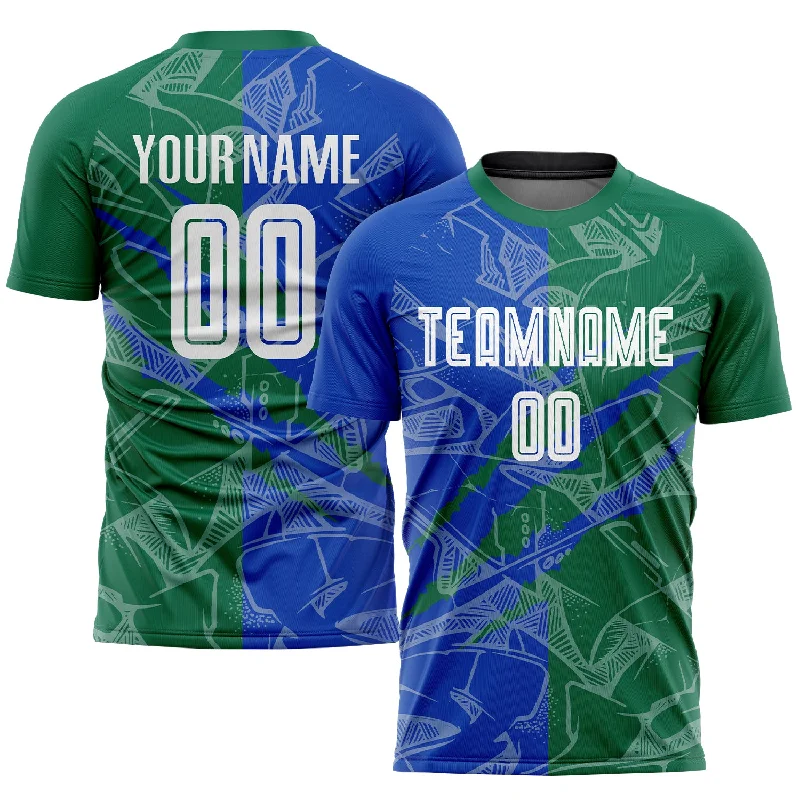 Football Jersey With Team Logo-Custom Graffiti Pattern Thunder Blue-Kelly Green Scratch Sublimation Soccer Uniform Jersey