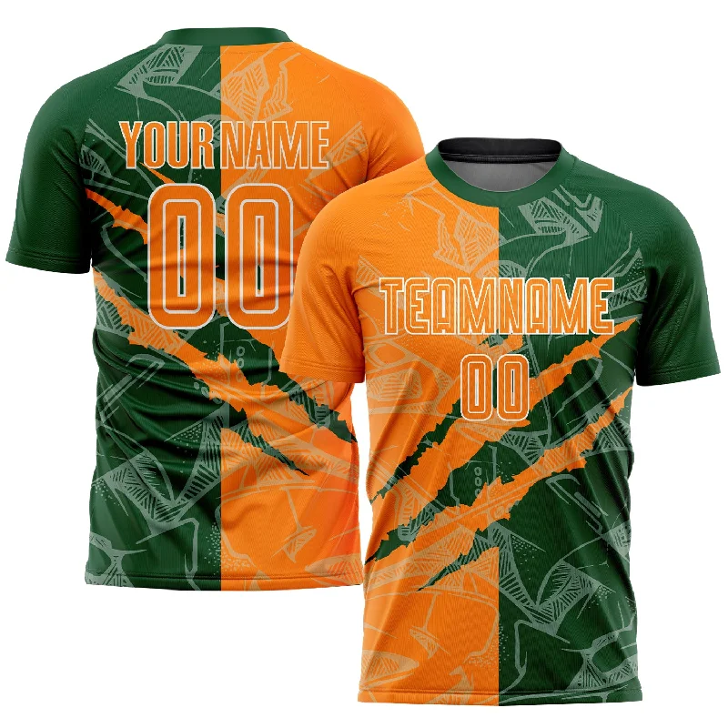 Football Jersey For Fan Merchandise-Custom Graffiti Pattern Bay Orange-Green Scratch Sublimation Soccer Uniform Jersey