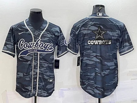 Baseball Jersey With Custom Numbers-Men's Dallas Cowboys Blank Gray Camo Team Big Logo With Patch Cool Base Stitched Baseball Jersey