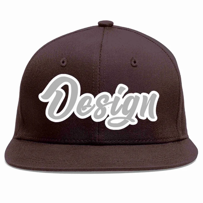 Baseball Cap For Sports Apparel-Custom Brown Gray-White Flat Eaves Sport Baseball Cap Design for Men/Women/Youth