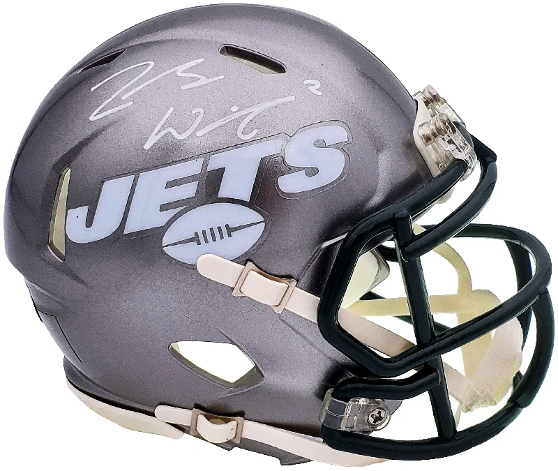 Rugby Helmet For Rugby Fans-Zach Wilson Autographed New York Jets Flash Silver Speed Mini Helmet Beckett BAS QR Stock #198873