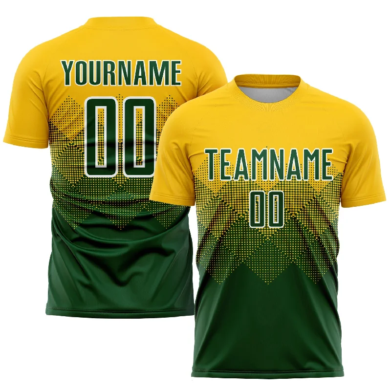 Football Jersey For Personalized Embroidery-Custom Gold Green-White Sublimation Soccer Uniform Jersey