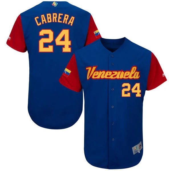 Baseball Jersey For Team Spirit-Men's Venezuela Baseball 24 Miguel Cabrera Blue 2017 World Baseball Classic Jersey