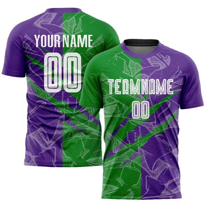 Football Jersey For Family Sport Days-Custom Graffiti Pattern Grass Green-Purple Scratch Sublimation Soccer Uniform Jersey