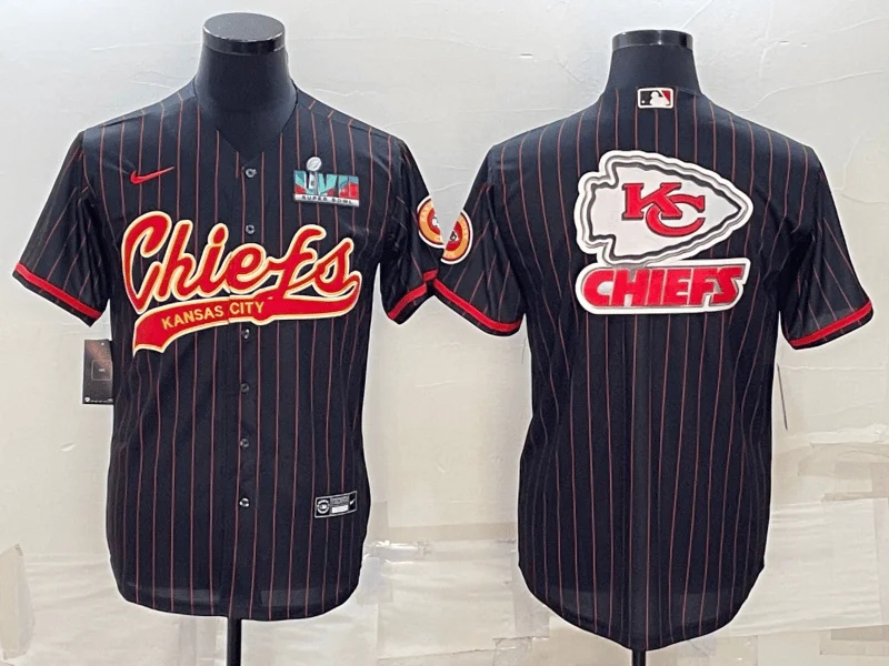 Baseball Jersey For Game Day-Men's Kansas City Chiefs Black Team Big Logo With Super Bowl LVII Patch Cool Base Stitched Baseball Jersey