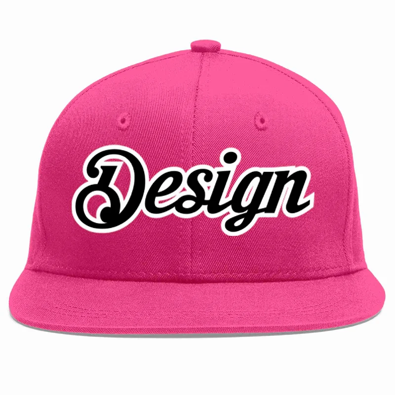 Baseball Cap For Corporate Teams-Custom Rose Red Black-White Flat Eaves Sport Baseball Cap Design for Men/Women/Youth