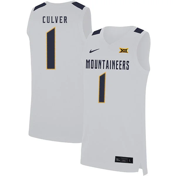 Football Jersey With Personalized Stitching-Basketball Jersey With Personalized Stitching-West Virginia Mountaineers 1 Derek Culver White Basketball College Basketball Jersey