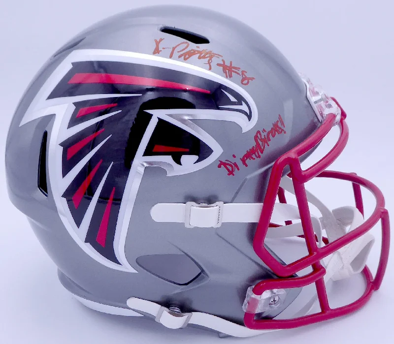 Rugby Helmet With Cushioning Inserts-Kyle Pitts Autographed Atlanta Falcons Flash Silver Full Size Replica Speed Helmet "Dirty Bird!" (Smudge) Beckett BAS QR #WL25762