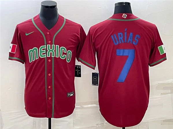 Baseball Jersey For Professional-Level Teams-Men's Mexico Baseball #7 Julio UrÃ­as 2023 Red Blue World Baseball Classic Stitched Jersey