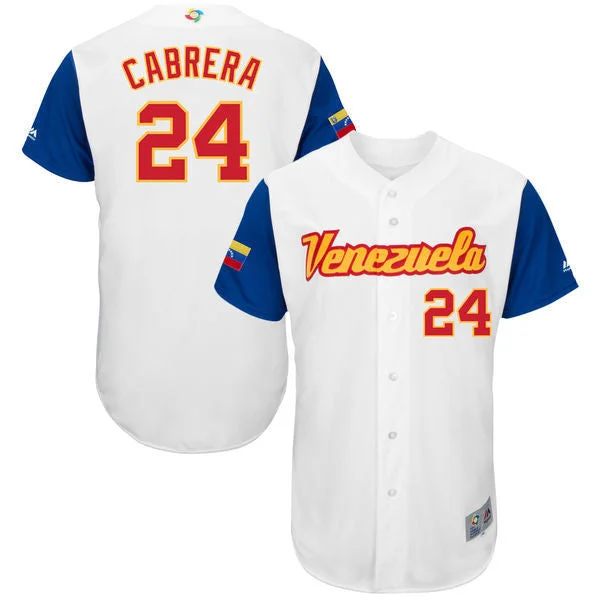 Baseball Jersey For Sale-Men's Venezuela Baseball 24 Miguel Cabrera White 2017 World Baseball Classic Jersey