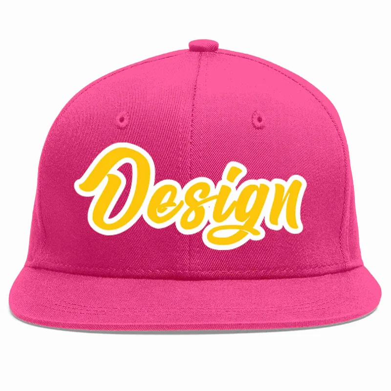 Baseball Cap For Outdoor Events-Custom Rose Red Gold-White Flat Eaves Sport Baseball Cap Design for Men/Women/Youth