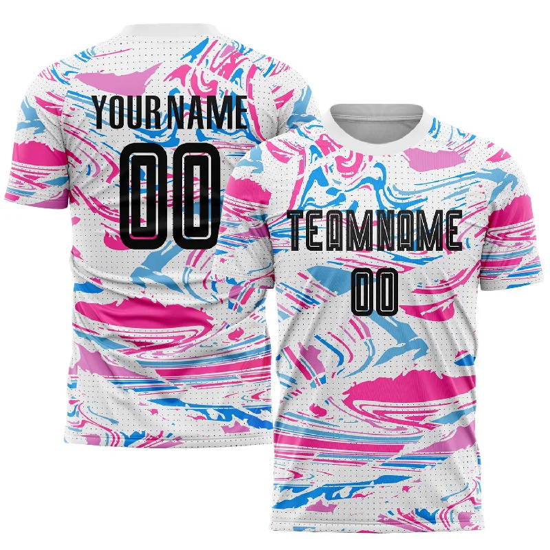 Football Jersey With Bold Team Graphics-Custom Figure Black-Pink Sublimation Soccer Uniform Jersey