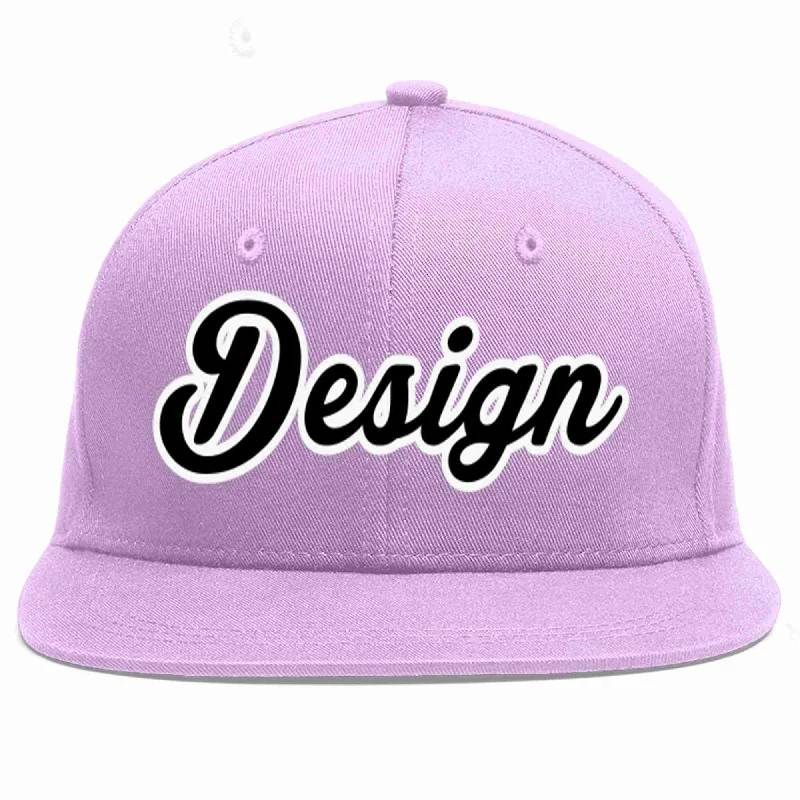 Baseball Cap For Summer Fashion-Custom Light Purple Black-White Flat Eaves Sport Baseball Cap Design for Men/Women/Youth