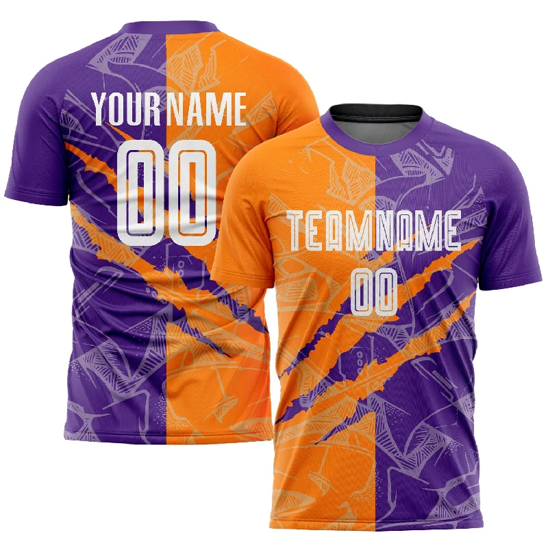 Football Jersey For Kids-Custom Graffiti Pattern Bay Orange-Purple Scratch Sublimation Soccer Uniform Jersey