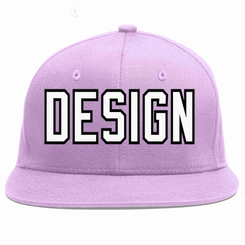 Baseball Cap For Custom Teams-Custom Light Purple White-Black Flat Eaves Sport Baseball Cap Design for Men/Women/Youth