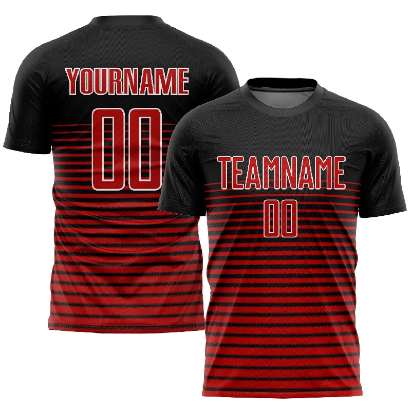 Football Jersey For Custom Team Logos-Custom Black Red-White Sublimation Soccer Uniform Jersey