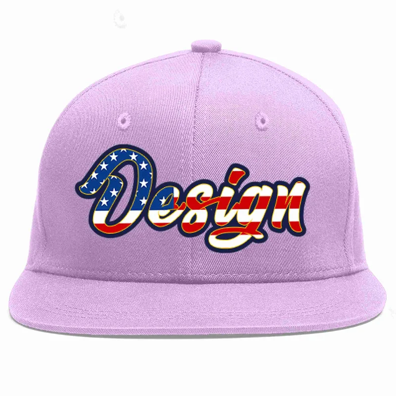 Baseball Cap For Streetwear-Custom Light Purple Vintage USA Flag-Gold Flat Eaves Sport Baseball Cap Design for Men/Women/Youth