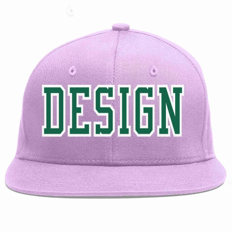 Baseball Cap For Comfort-Custom Light Purple Kelly Green-White Flat Eaves Sport Baseball Cap Design for Men/Women/Youth