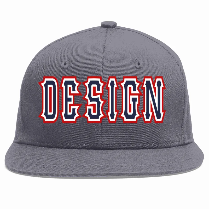 Baseball Cap With Textured Material-Custom Dark Gray Navy-White Flat Eaves Sport Baseball Cap Design for Men/Women/Youth