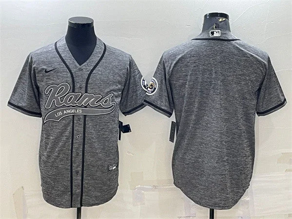 Baseball Jersey For Kids-Men's Los Angeles Rams Blank Gray With Patch Cool Base Stitched Baseball Jersey