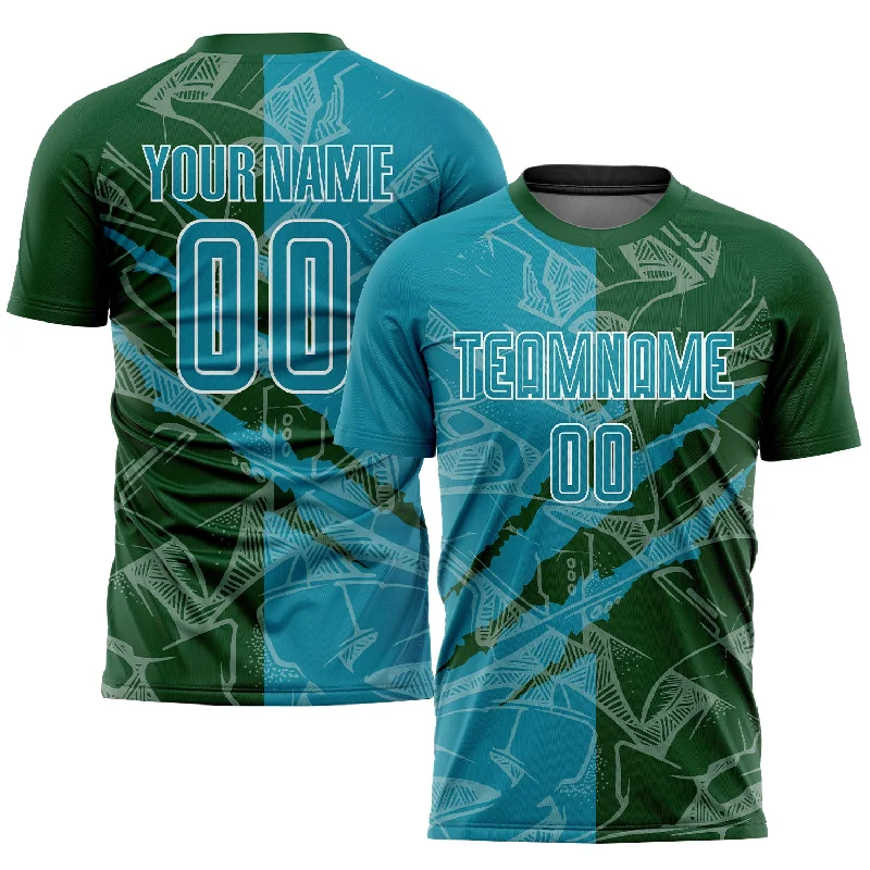 Football Jersey For Team Sales-Custom Graffiti Pattern Teal-Green Scratch Sublimation Soccer Uniform Jersey