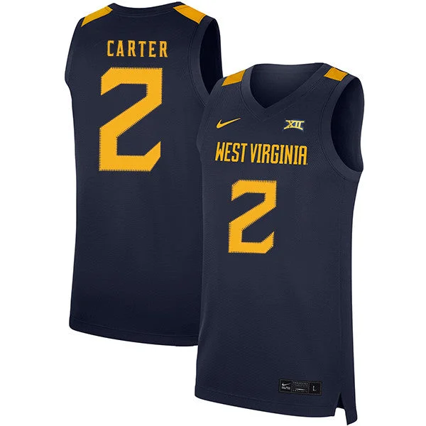 Football Jersey For Customizing Numbers And Logos-Basketball Jersey For Customizing Numbers And Logos-West Virginia Mountaineers 2 Jevon Carter Navy Basketball College Basketball Jersey