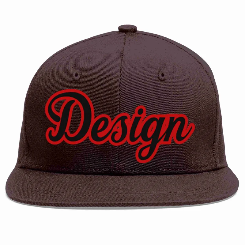 Baseball Cap With Lightweight Fabric-Custom Brown Black-Red Flat Eaves Sport Baseball Cap Design for Men/Women/Youth