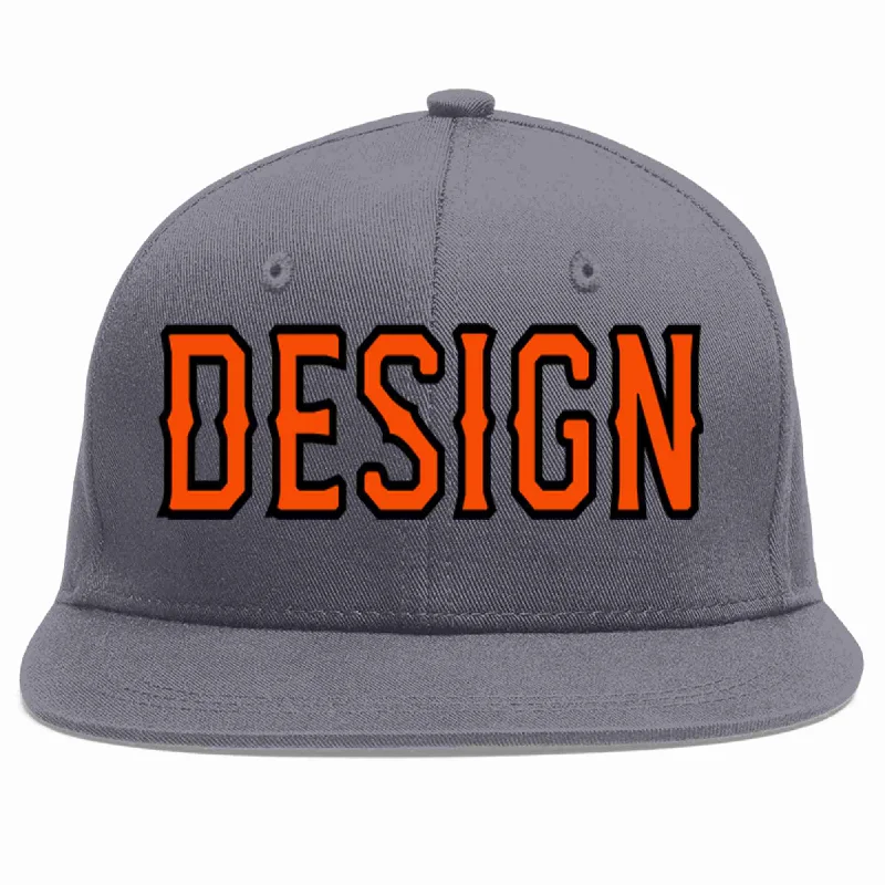 Baseball Cap For Running-Custom Dark Gray Orange-Black Flat Eaves Sport Baseball Cap Design for Men/Women/Youth