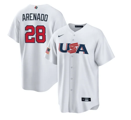 Baseball Jersey For Custom Branding Options-Men's USA Baseball #28 Nolan Arenado 2023 White World Baseball Classic Stitched Jersey