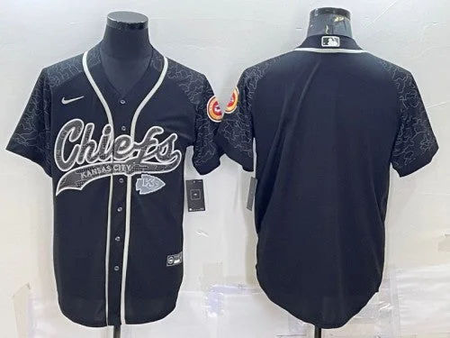 Baseball Jersey For Custom Branding-Men's Kansas City Chiefs Blank Black Reflective With Patch Cool Base Stitched Baseball Jersey