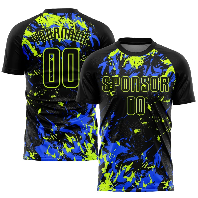 Football Jersey For Special Event Teams-Custom Black Black Neon Green-Royal Sublimation Soccer Uniform Jersey