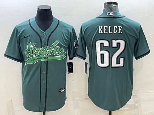 Baseball Jersey For Sale-Men's Philadelphia Eagles #62 Jason Kelce Green With Patch Cool Base Stitched Baseball Jersey