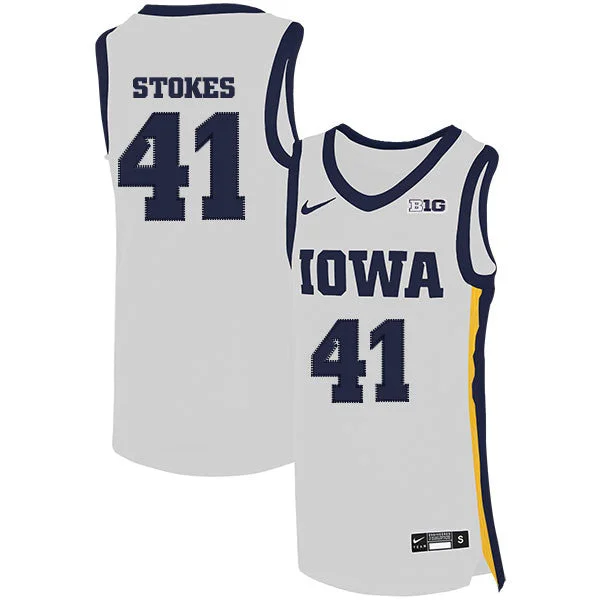 Football Jersey For Tournament-Basketball Jersey For Tournament-Iowa Hawkeyes 41 Greg Stokes White Basketball College Basketball Jersey