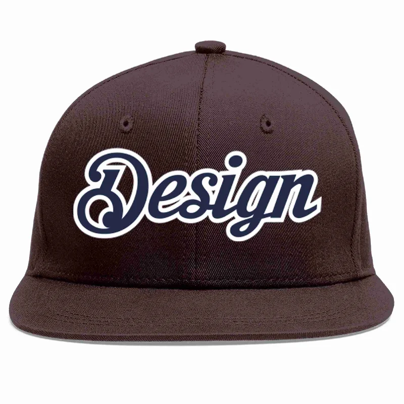 Baseball Cap With Cool Mesh Back-Custom Brown Navy-White Flat Eaves Sport Baseball Cap Design for Men/Women/Youth